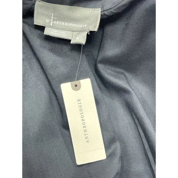 Anthropologie Midi Shirt Dress Black Pleated Cotton Preppy Retro Boho Medium NWT - Picture 10 of 14